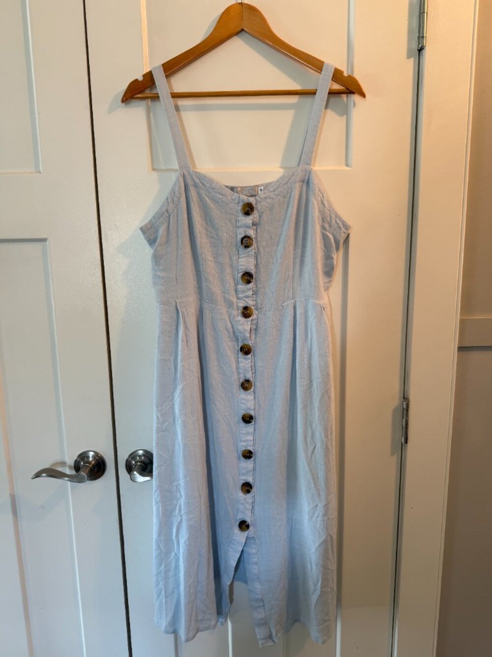 Studio 94 L/XL Ladies Light Blue Cotton Dress Button Down Front - Picture 5 of 6